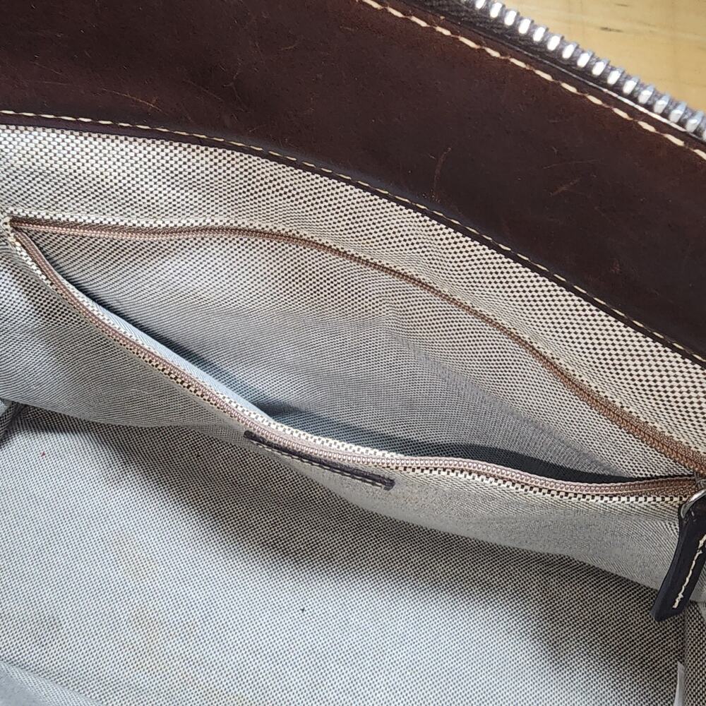 DOONEY & BURKE Monogram Signature Satchel Shoulder Bag Brown Leather - Picture 9 of 14